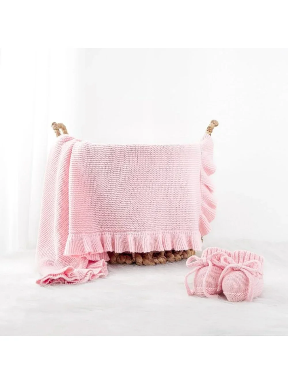 Cozy Ruffle Knit Baby Blanket - Soft Cotton Stroller & Crib Blanket for Newborns